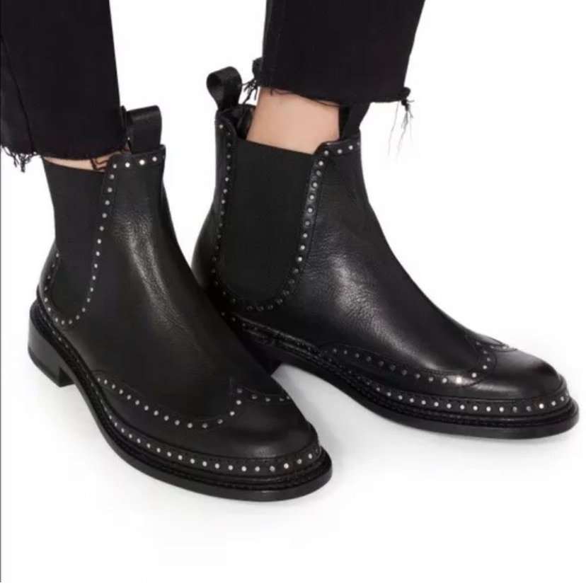 Rag & Bone Black Leather Studded Chelsea Ankle Boots